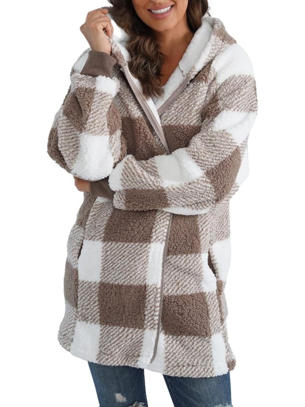 Women's Oversized Sherpa Jacket Zip Up Fleece Hoodie